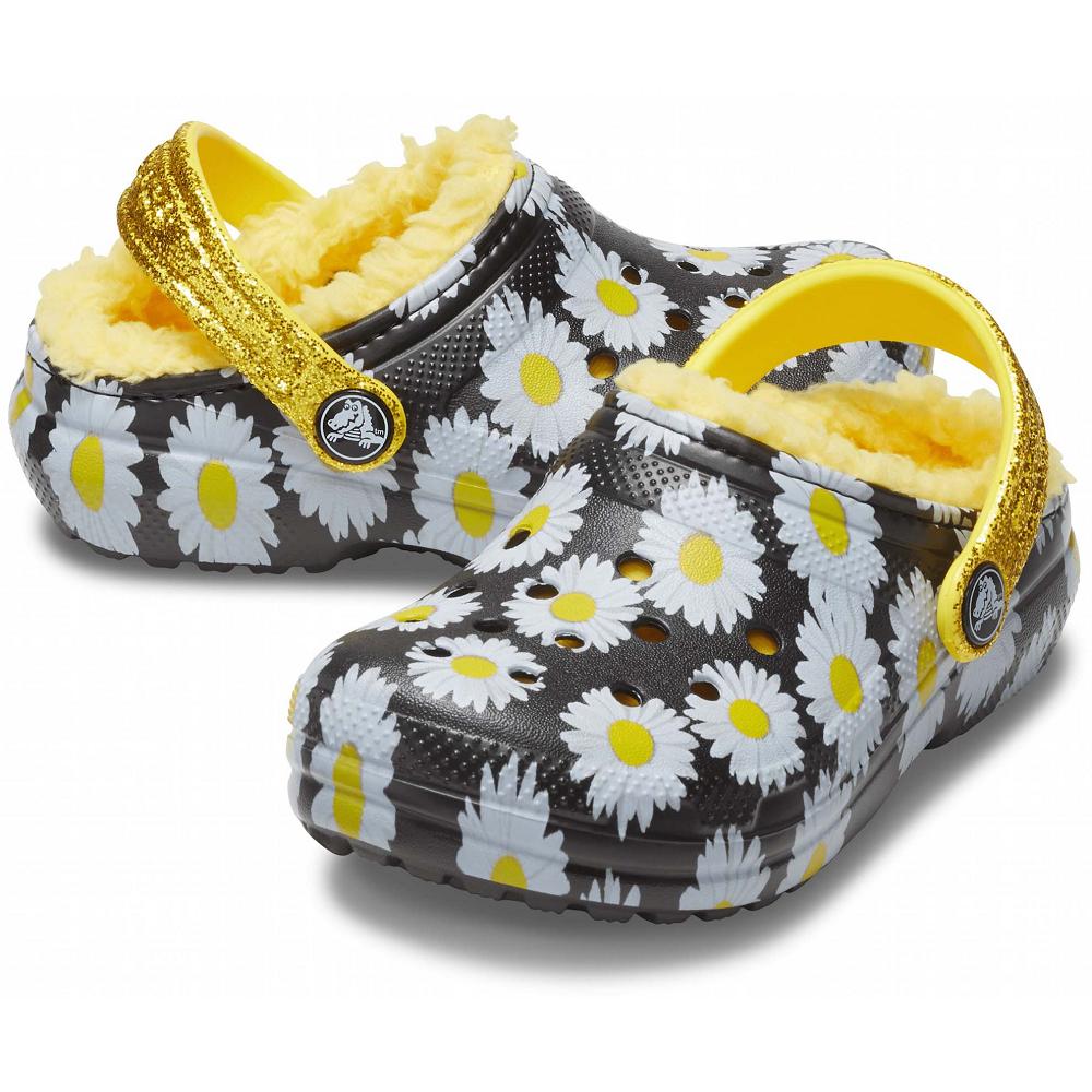 Black / White Girls' Crocs Classic Lined Vacay Vibes Clogs | NZ 1473JPQJ